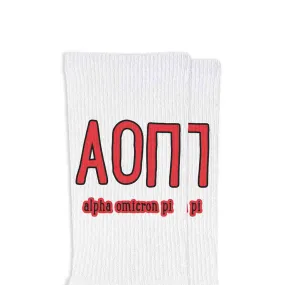 Alpha Omicron Pi Sorority Crew Socks with Name and Letters in Sorority Colors
