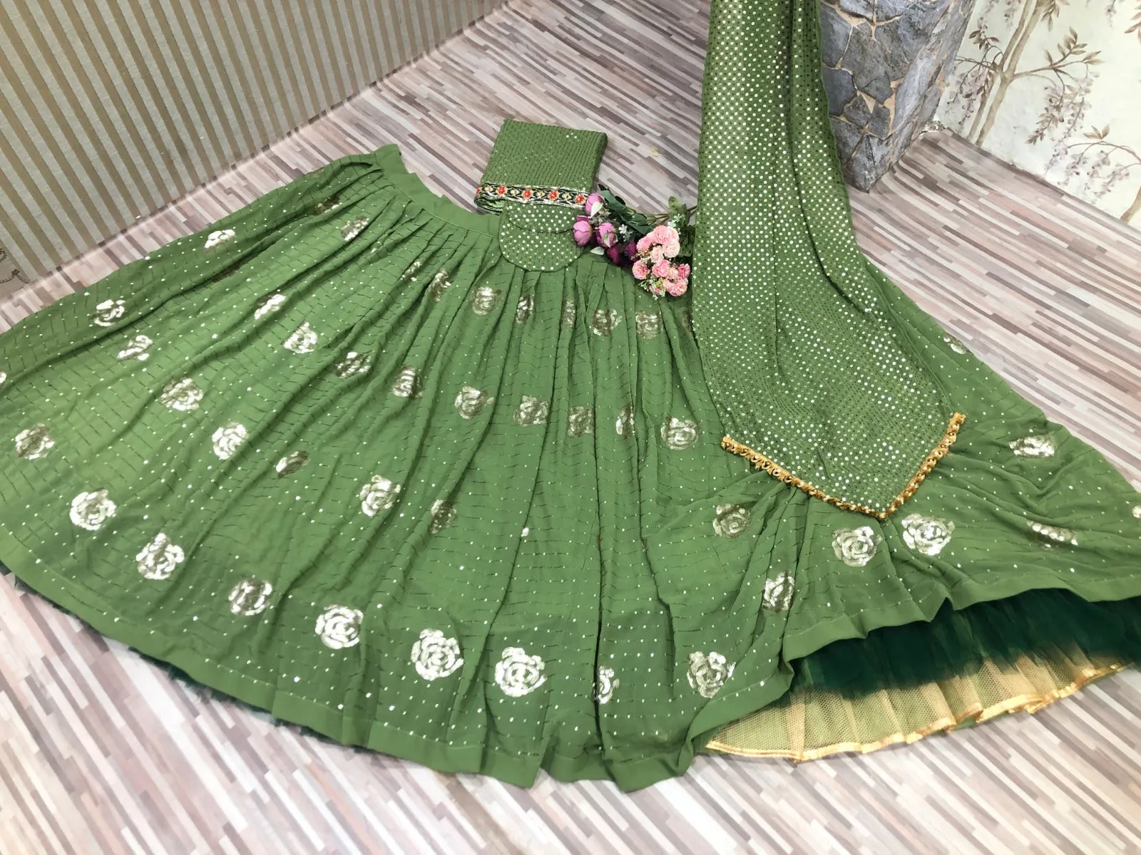 Apple Green Lehenga 506 (Semi-Stitch)-SSS001AL