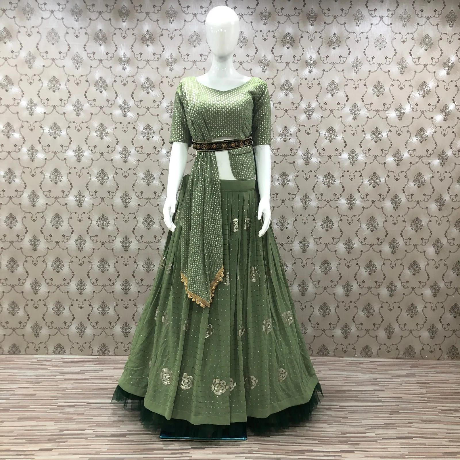 Apple Green Lehenga 506 (Semi-Stitch)-SSS001AL