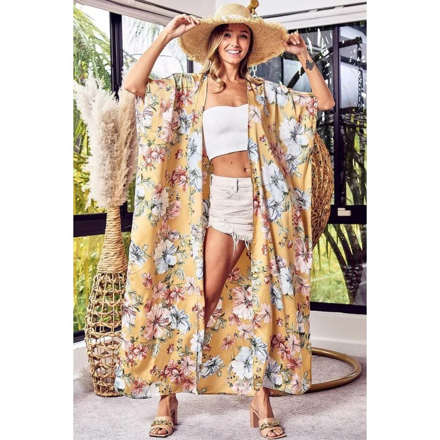 BiBi Floral Side Slit Longline Cardigan