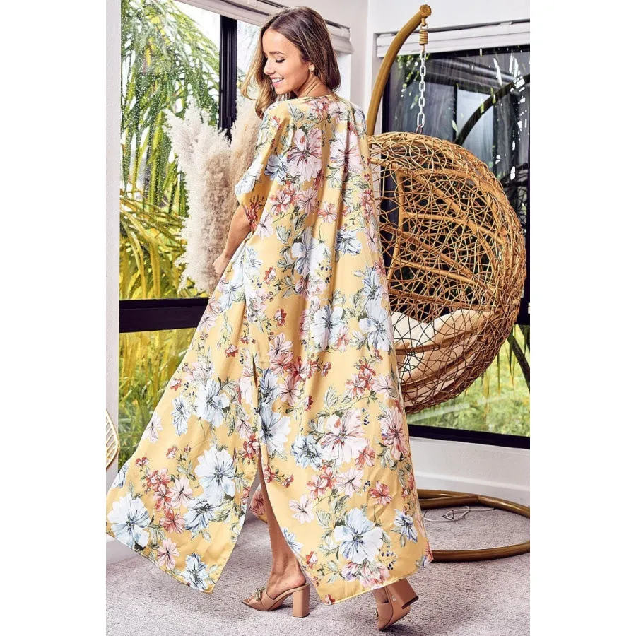 BiBi Floral Side Slit Longline Cardigan