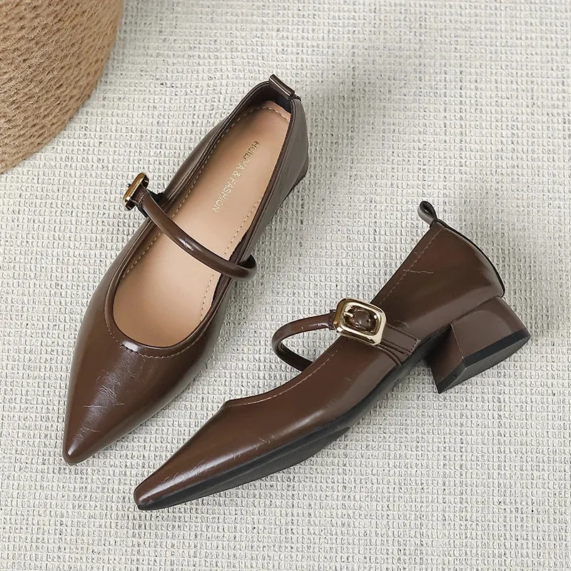 binfenxie  -  Fashion Shoes for Women Classic British Style Mary Jane Shoes Pointed Toe Women Casual Shoes Concise Comfortable Leather Shoe