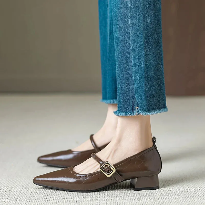 binfenxie  -  Fashion Shoes for Women Classic British Style Mary Jane Shoes Pointed Toe Women Casual Shoes Concise Comfortable Leather Shoe