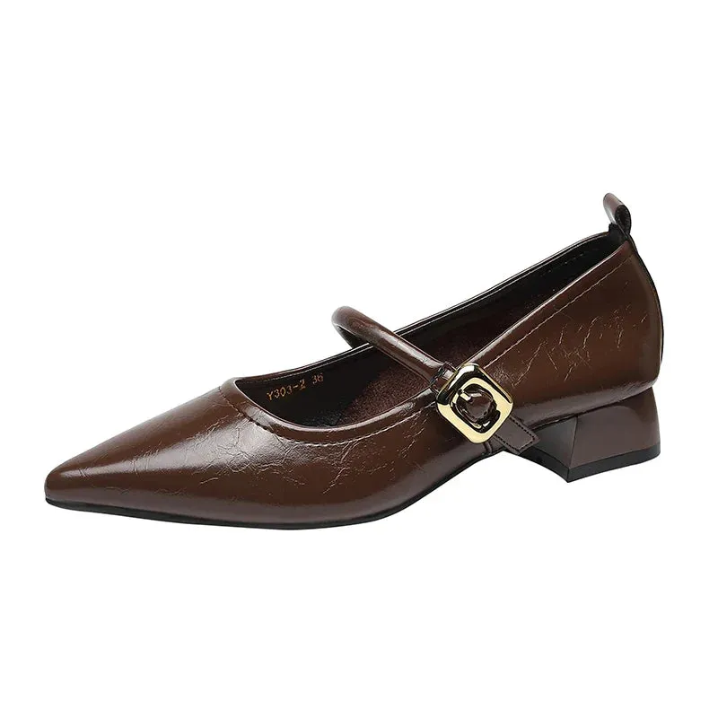 binfenxie  -  Fashion Shoes for Women Classic British Style Mary Jane Shoes Pointed Toe Women Casual Shoes Concise Comfortable Leather Shoe