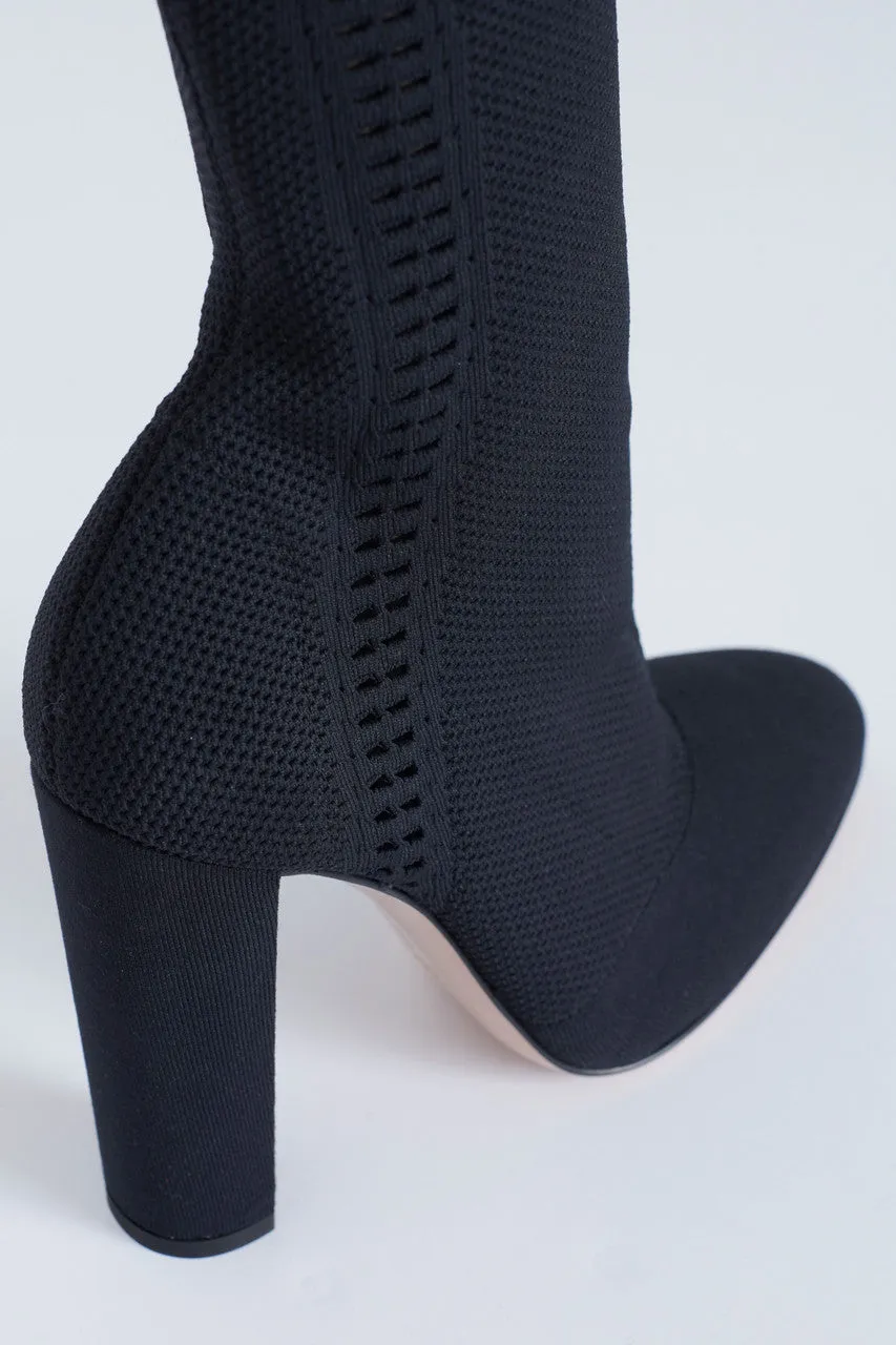 Black Perforated Stretch-Knit Over The Knee Preowned Boots