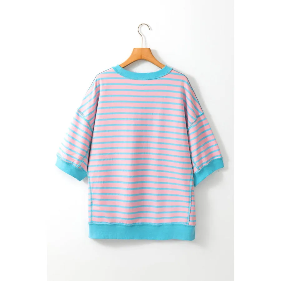 Boots Striped Round Neck Half Sleeve T-Shirt