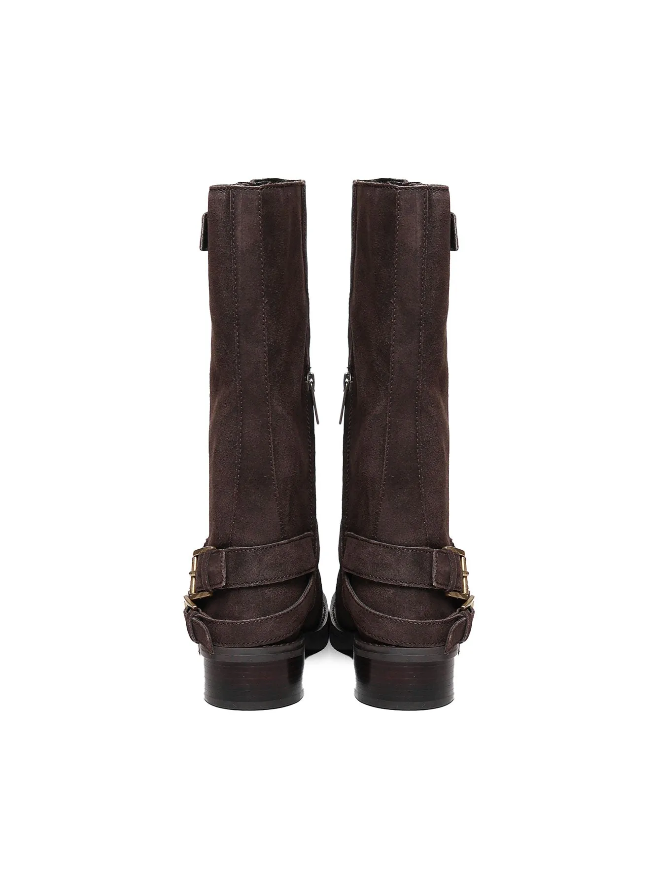 Brown Flat Leather Boots with Buckles
