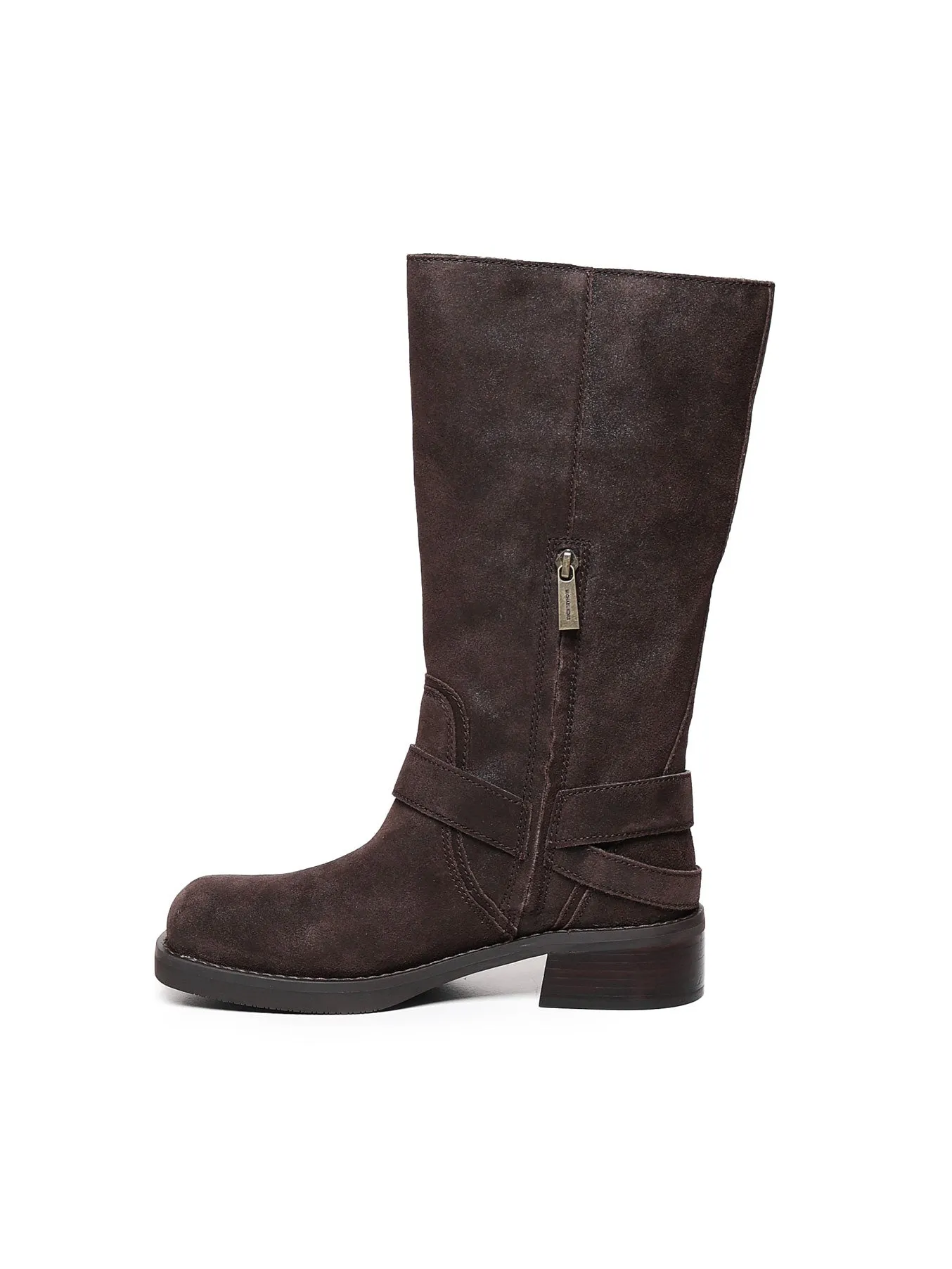 Brown Flat Leather Boots with Buckles