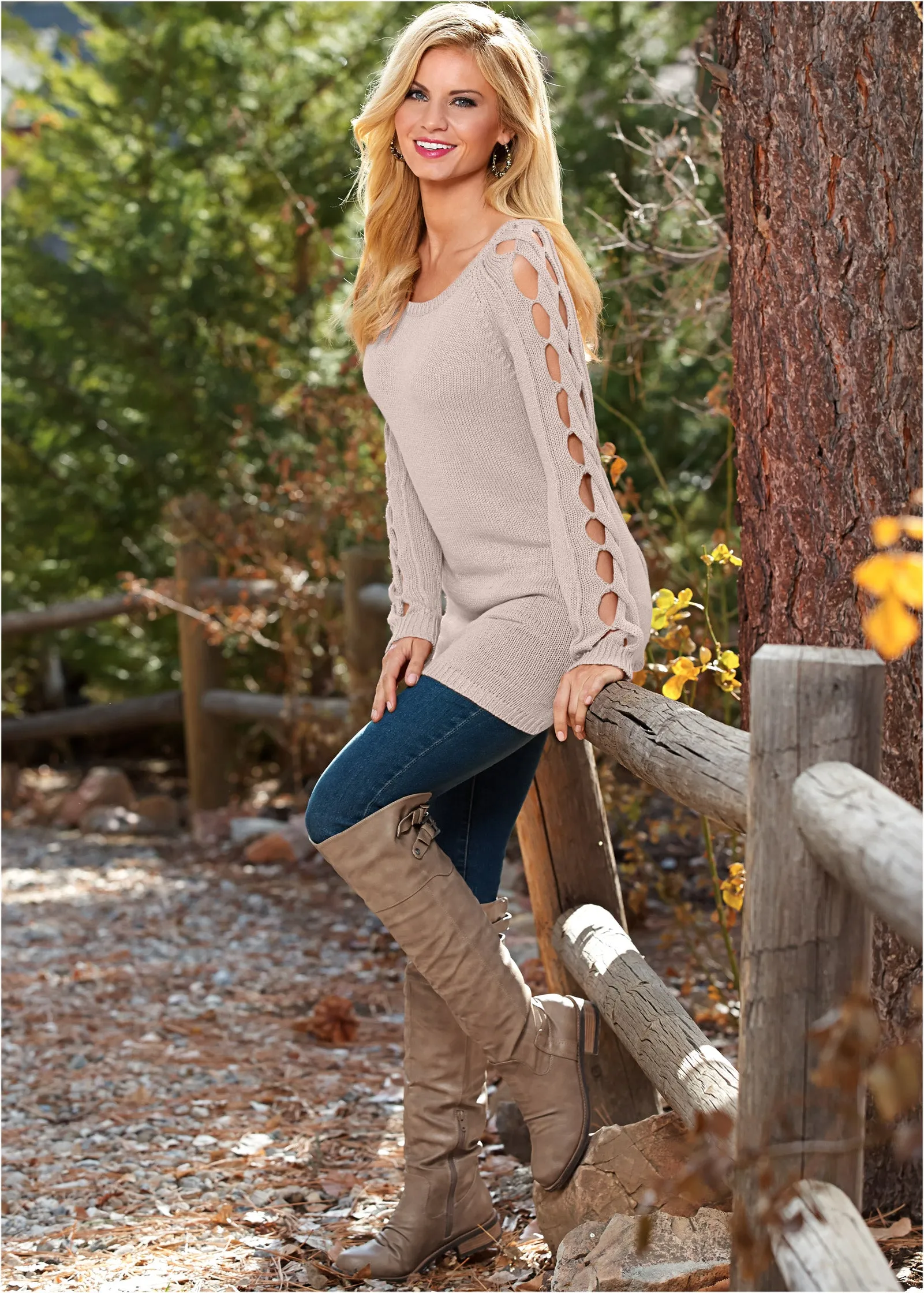 Buckle Knee-High Boots - Taupe