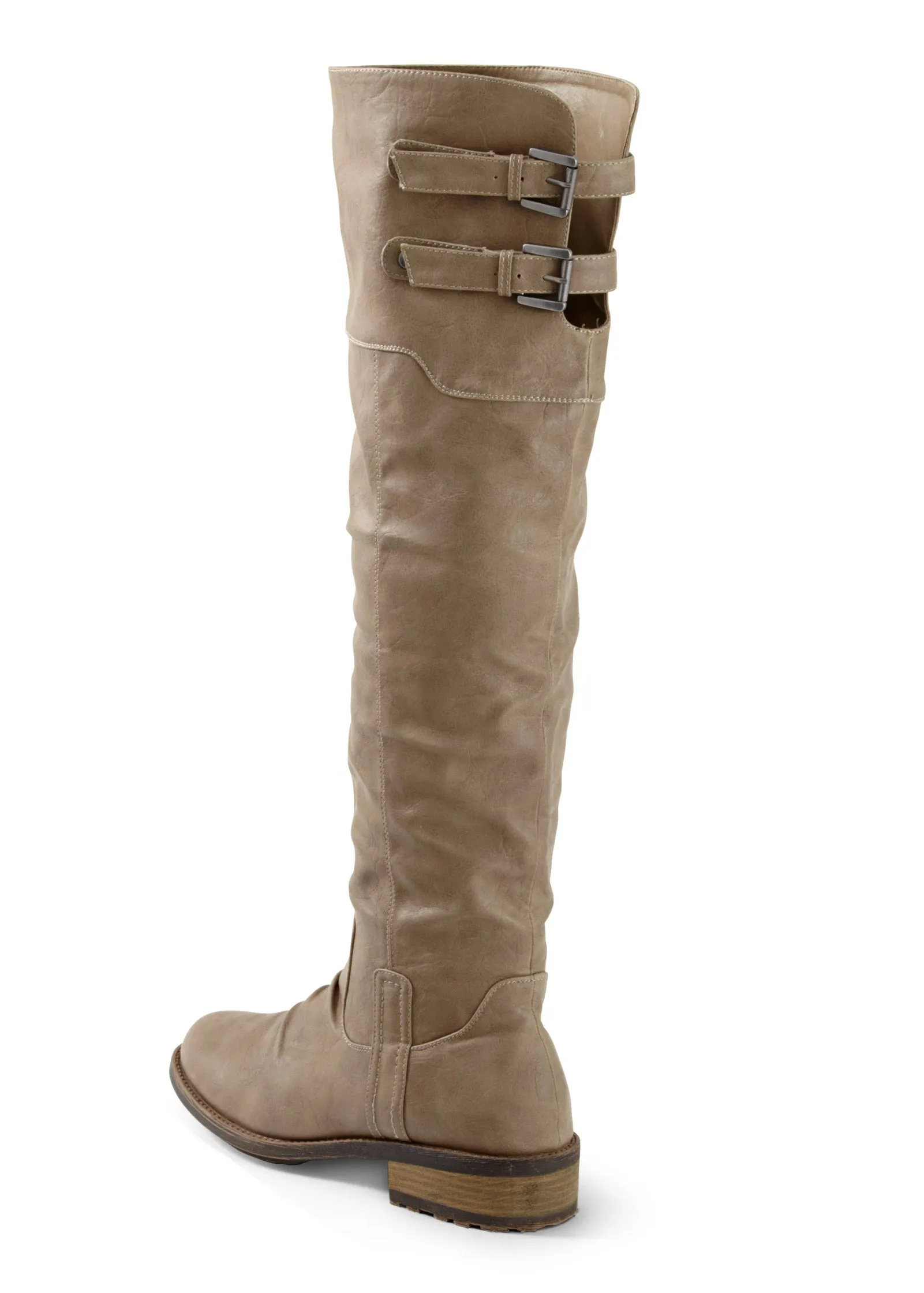 Buckle Knee-High Boots - Taupe