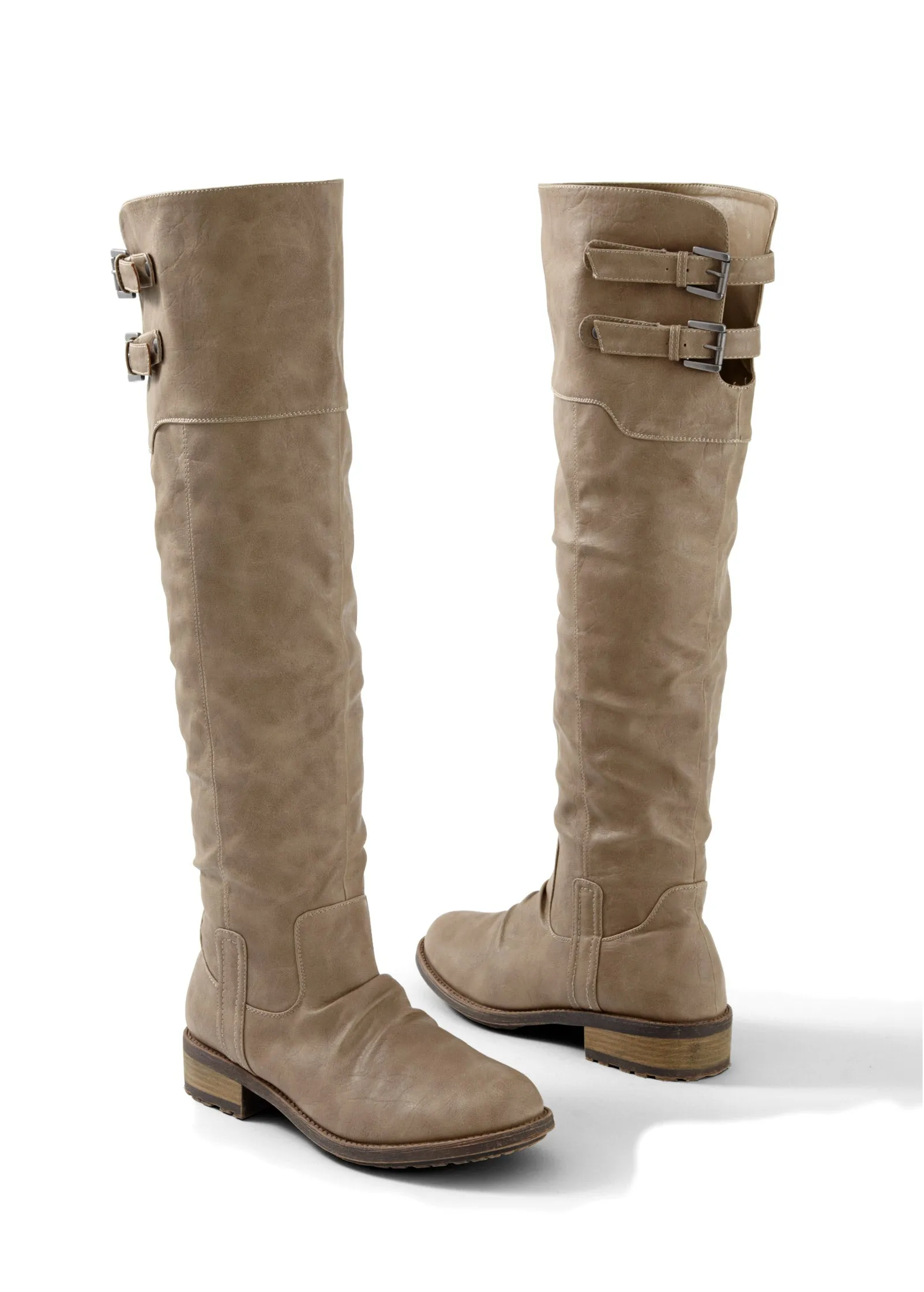 Buckle Knee-High Boots - Taupe