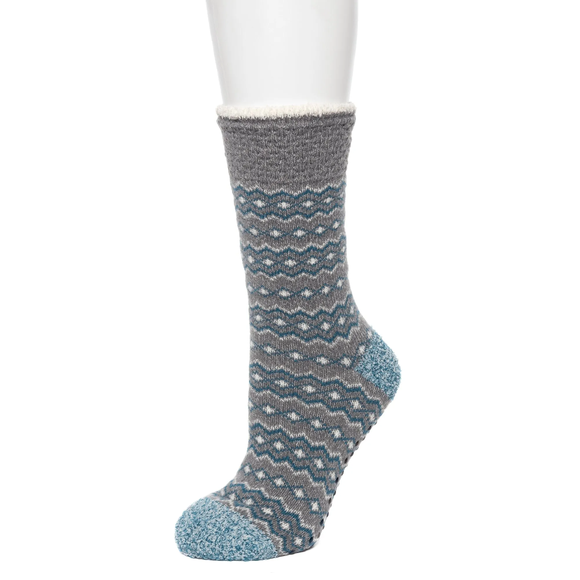 Popcorn Fairisle Tweed Cozy Lined Lounge Crew Sock