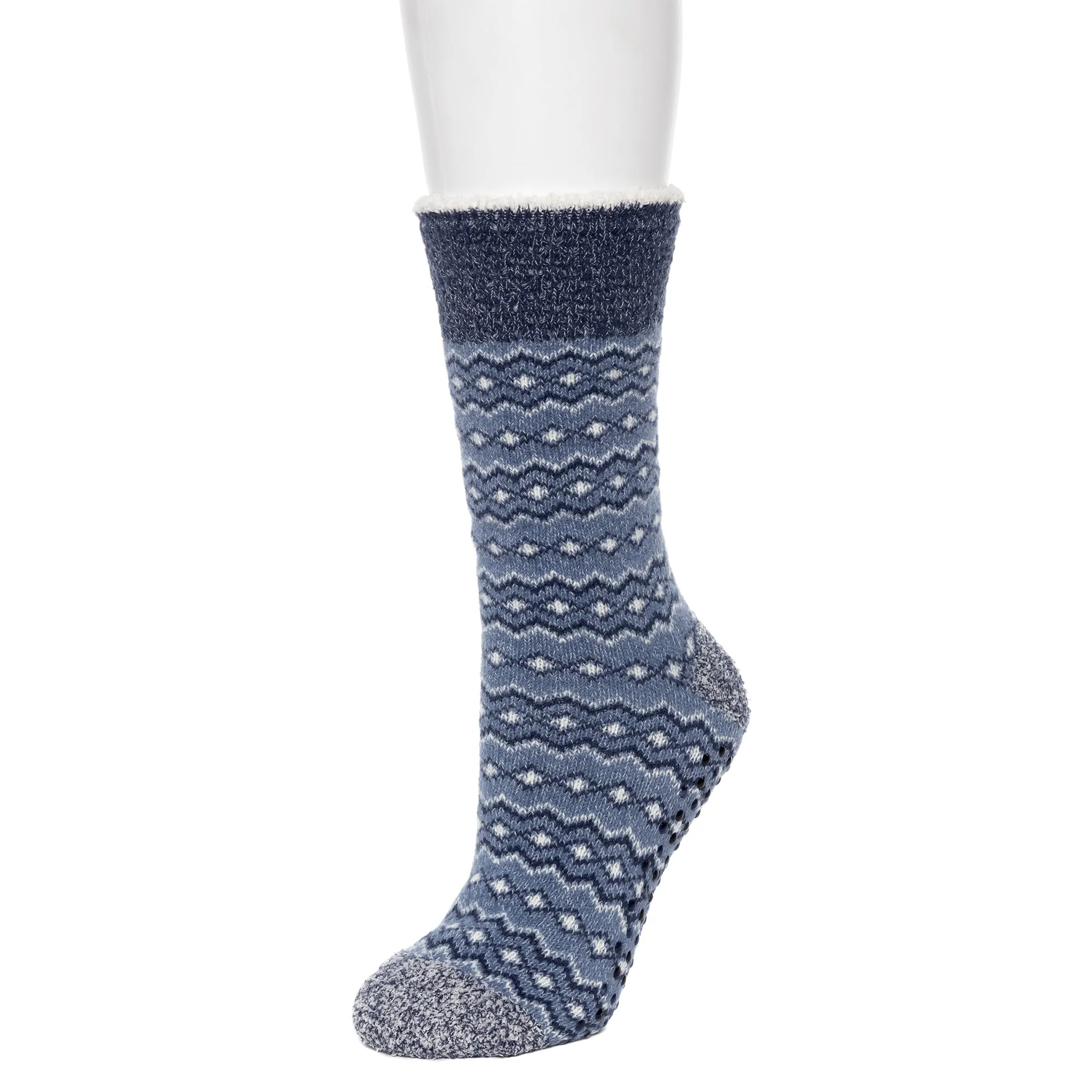 Popcorn Fairisle Tweed Cozy Lined Lounge Crew Sock