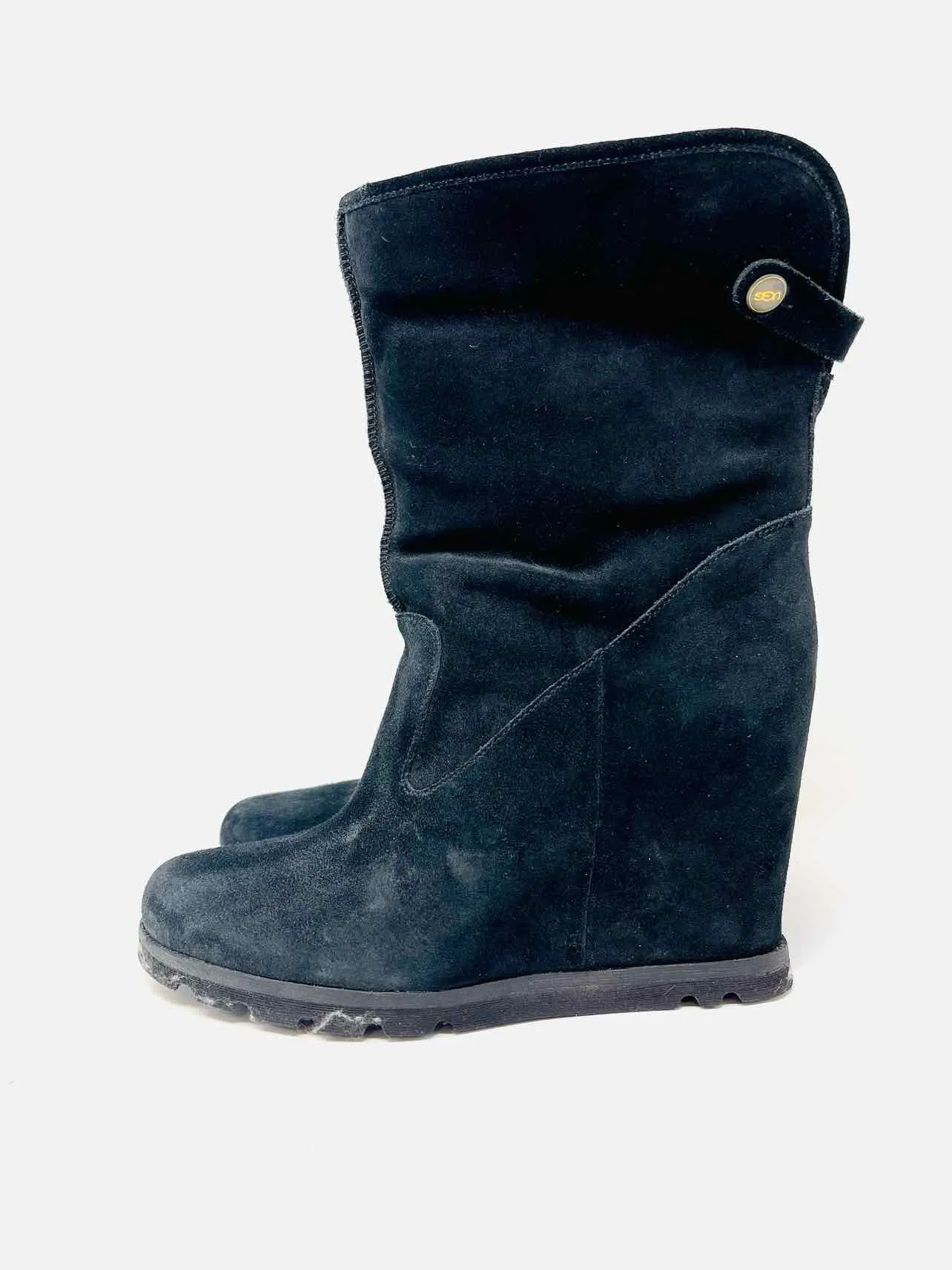UGG Size 8.5 Black Wedge Suede Shoes WITH BOX! Short Boots