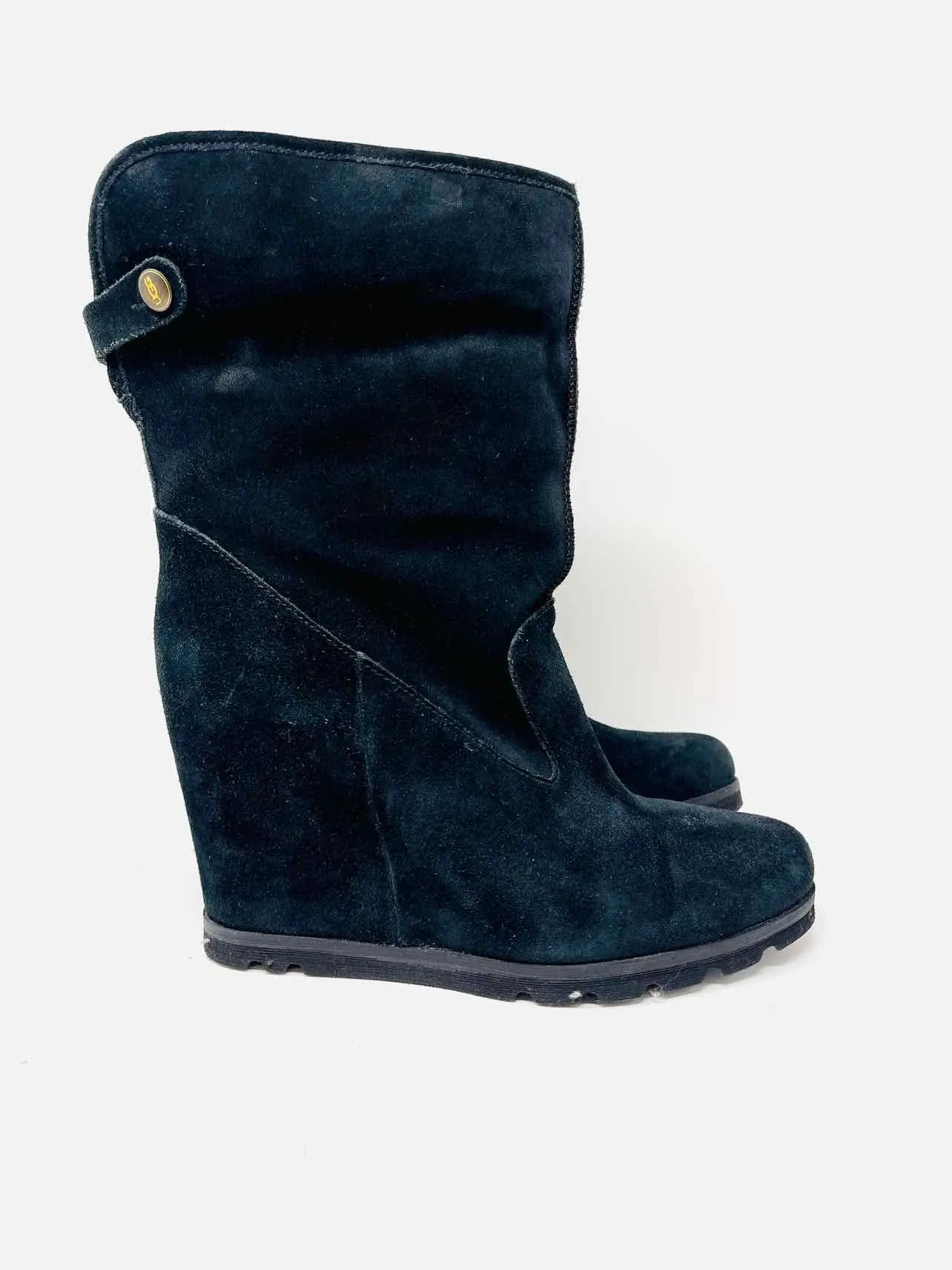 UGG Size 8.5 Black Wedge Suede Shoes WITH BOX! Short Boots
