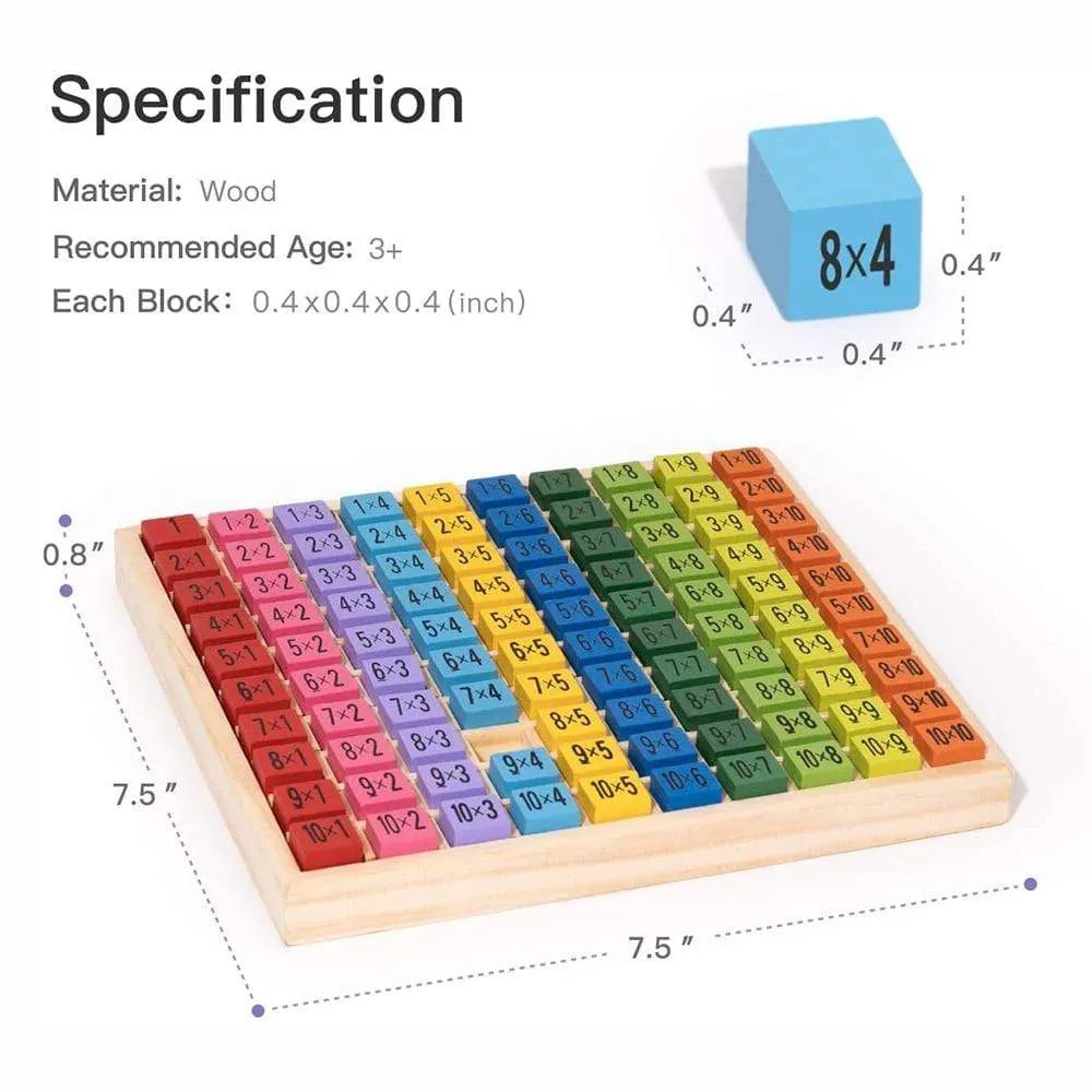 Wooden Multiplication & Math Table Board Game Kids Montessori Preschool Learning Educational Toys Gift for Toodler